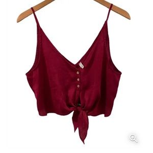Free People Intimately Satin Tie Front Tank Top Burgundy Small
